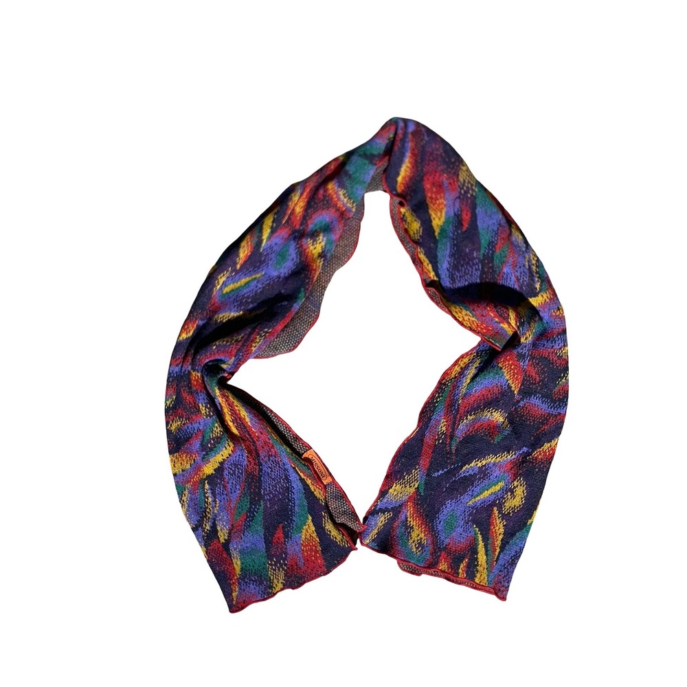 Missoni Italy Knit Scarf Multi Color Abstract Flame Pattern Rectangular 62x13